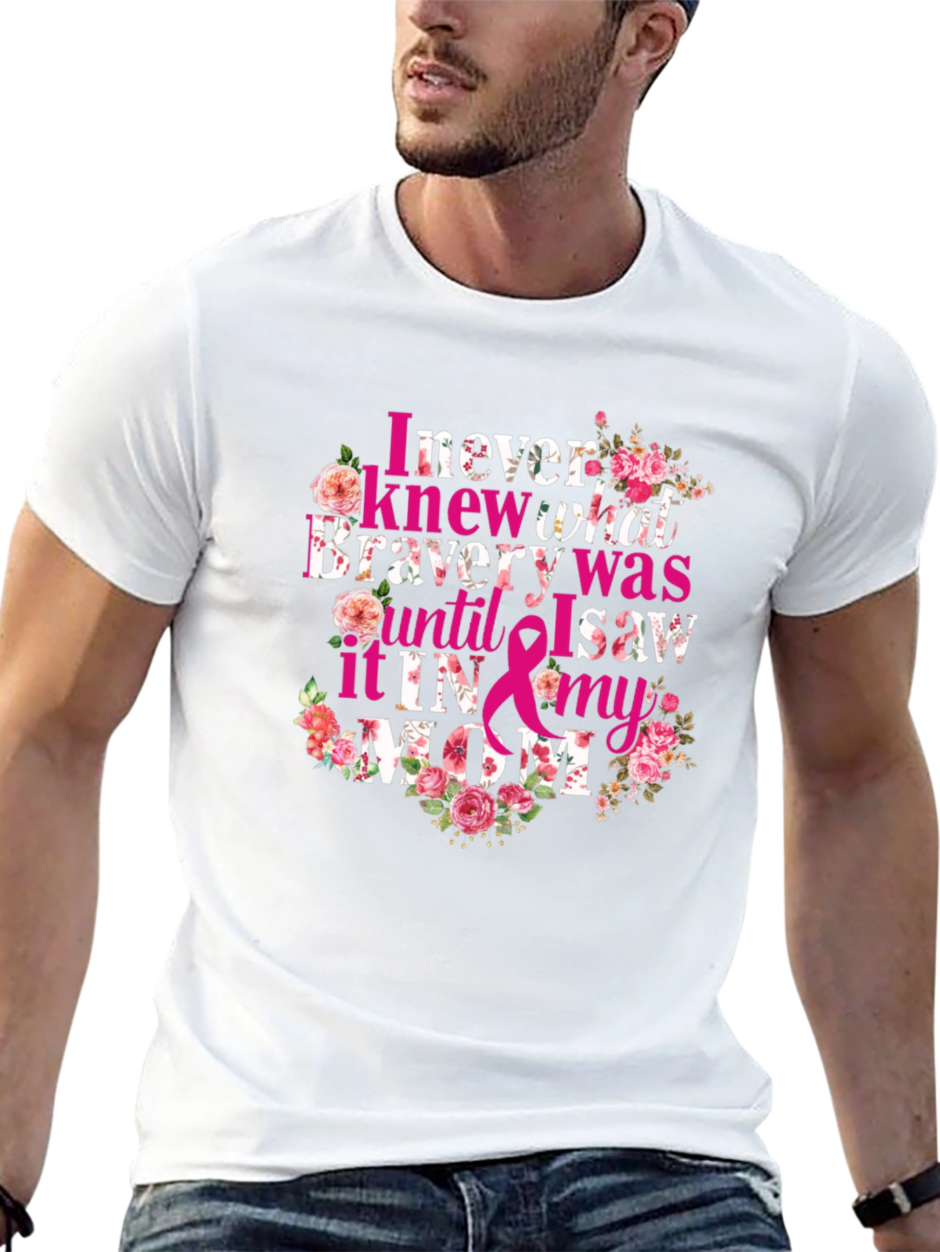 Bravery Mom Floral Breast Cancer Awareness Tee