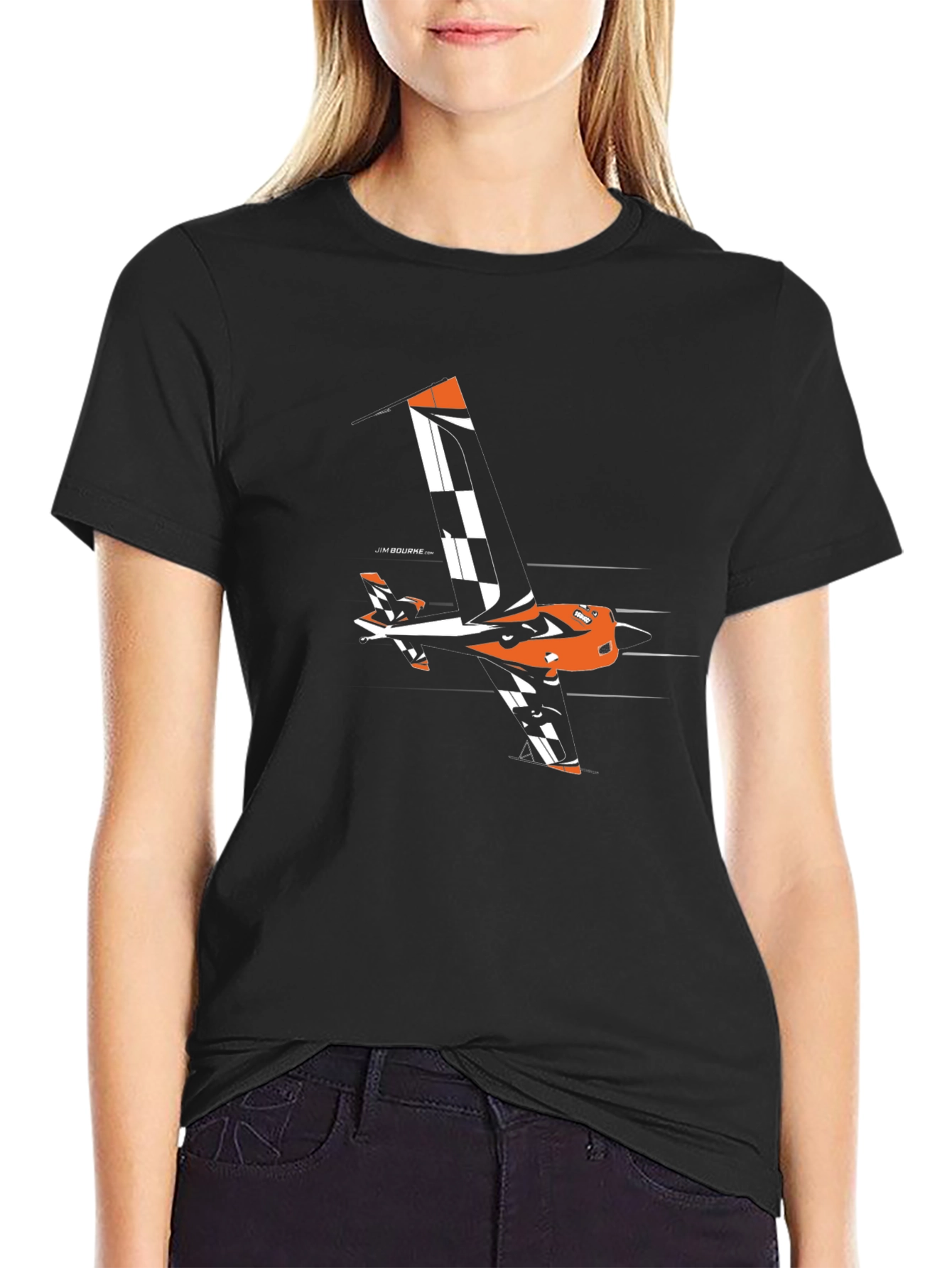 Orange Aerobatic Airplane T-Shirt - Black