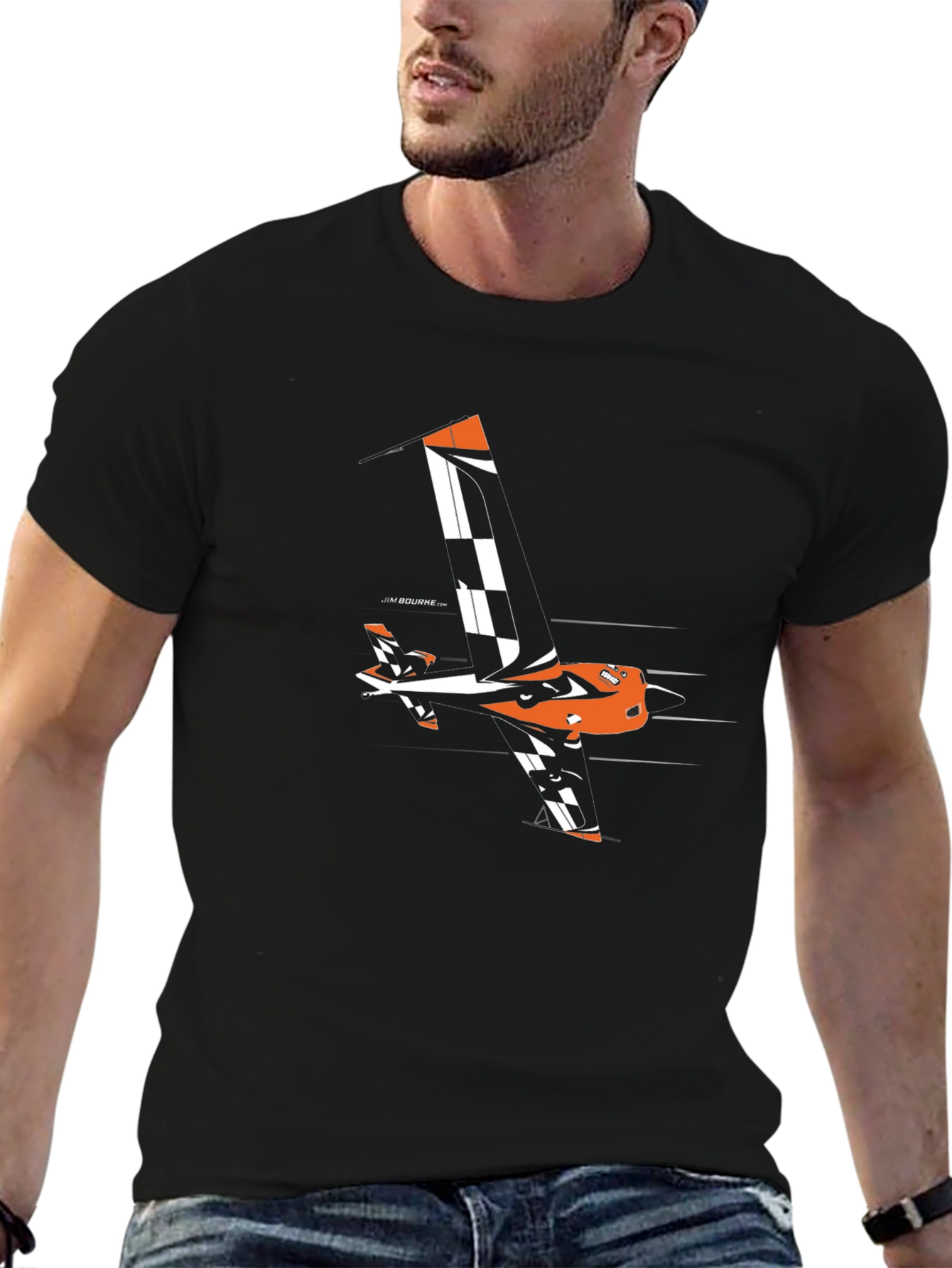 Orange Aerobatic Airplane T-Shirt - Black