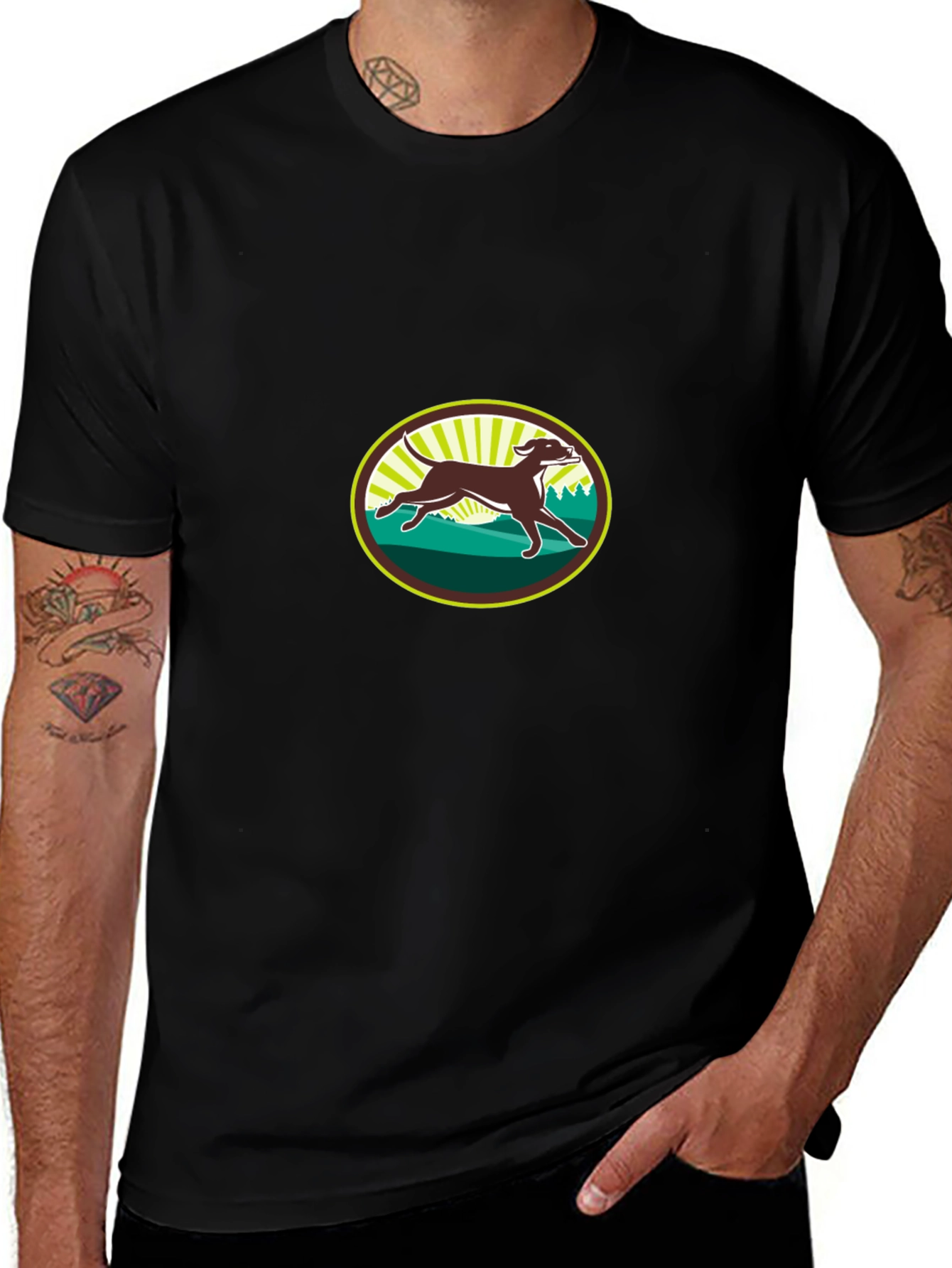 Running Dog Graphic Tee - Black Cotton T-Shirt