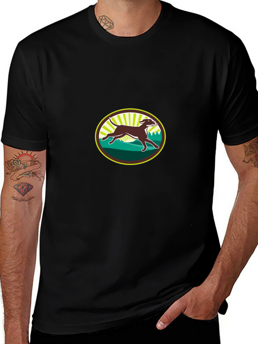 Running Dog Graphic Tee - Black Cotton T-Shirt