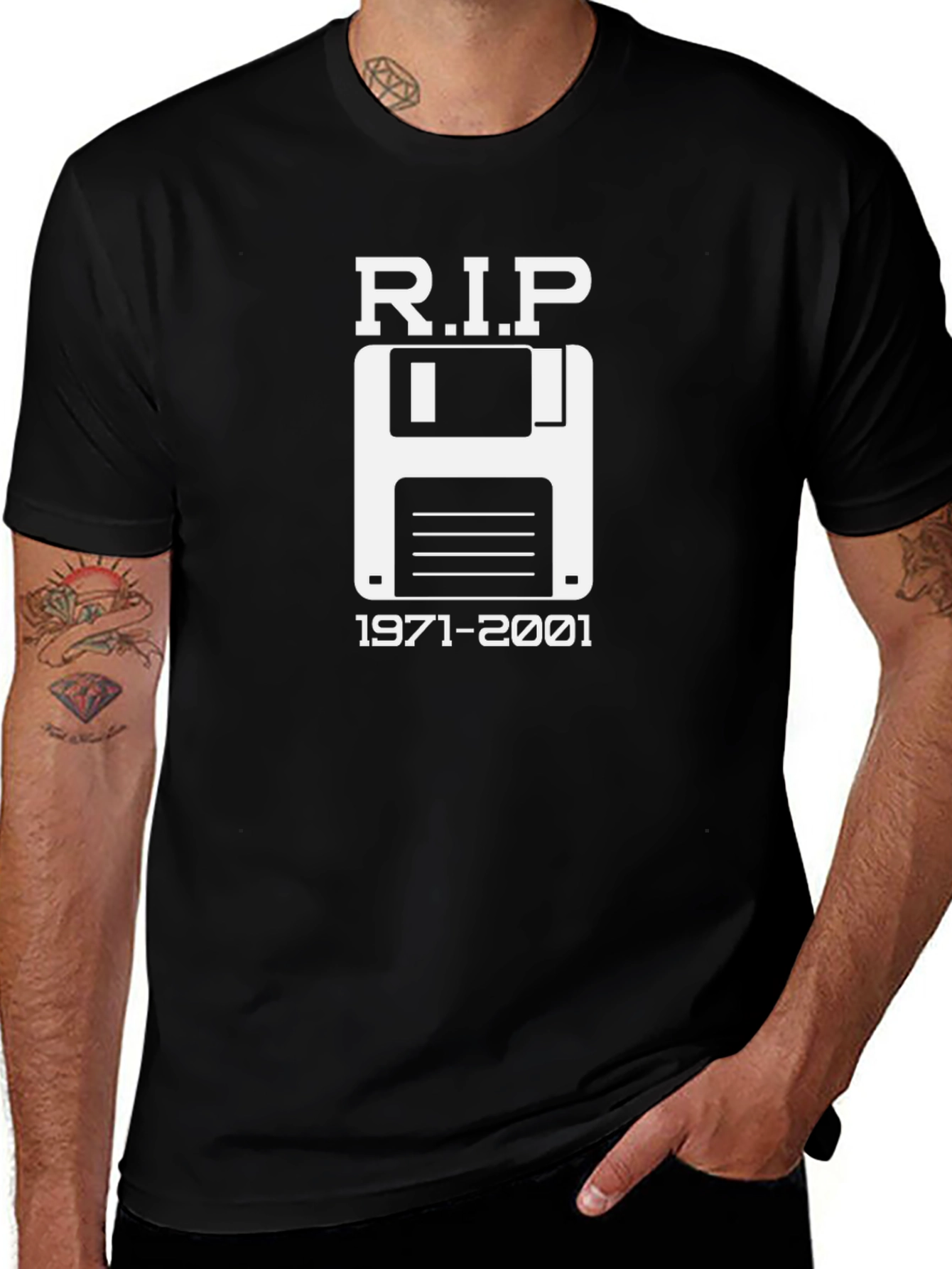 Retro Floppy Disk RIP T-Shirt - Black