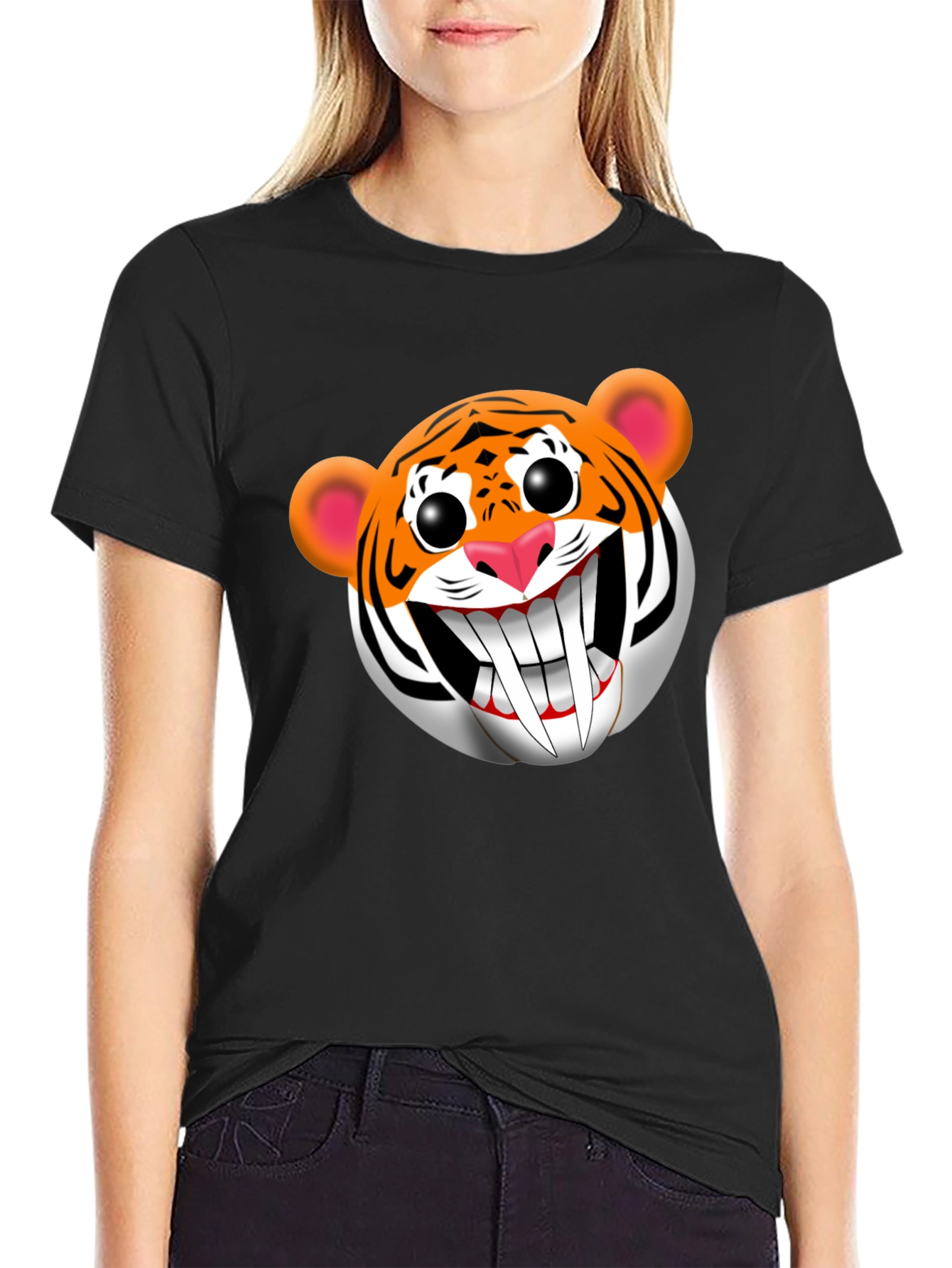 Cartoon Tiger Graphic Tee - Funky Black T-Shirt