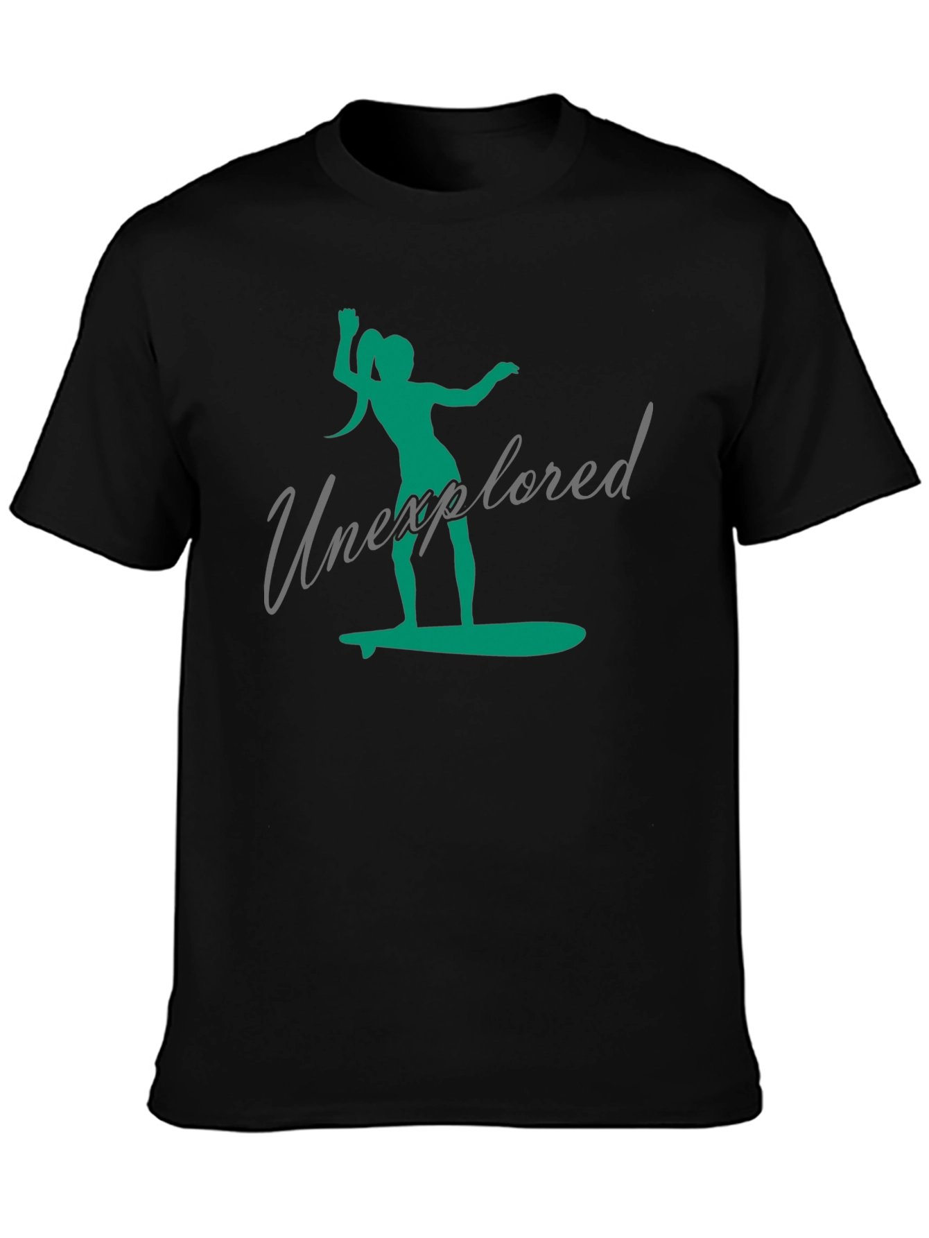 Unexplored Surfer Girl Graphic Black T-Shirt