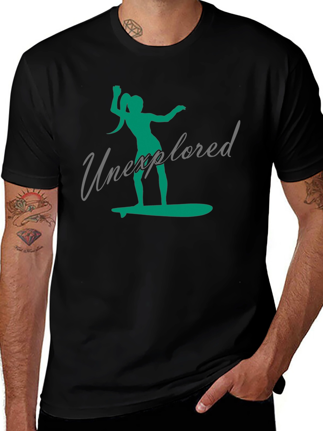 Unexplored Surfer Girl Graphic Black T-Shirt