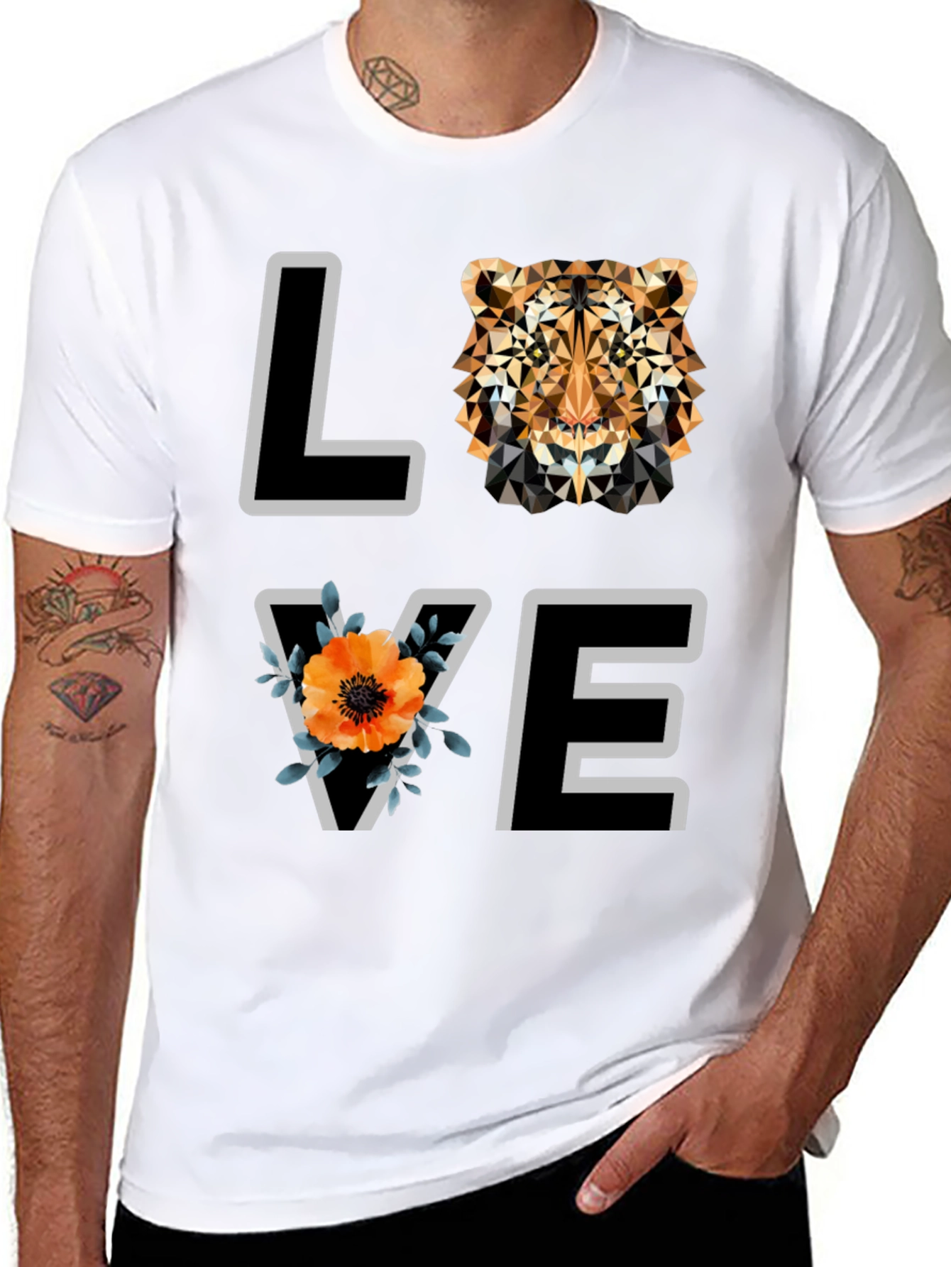Geometric Tiger Love Graphic Tee - Stylish Mens Shirt