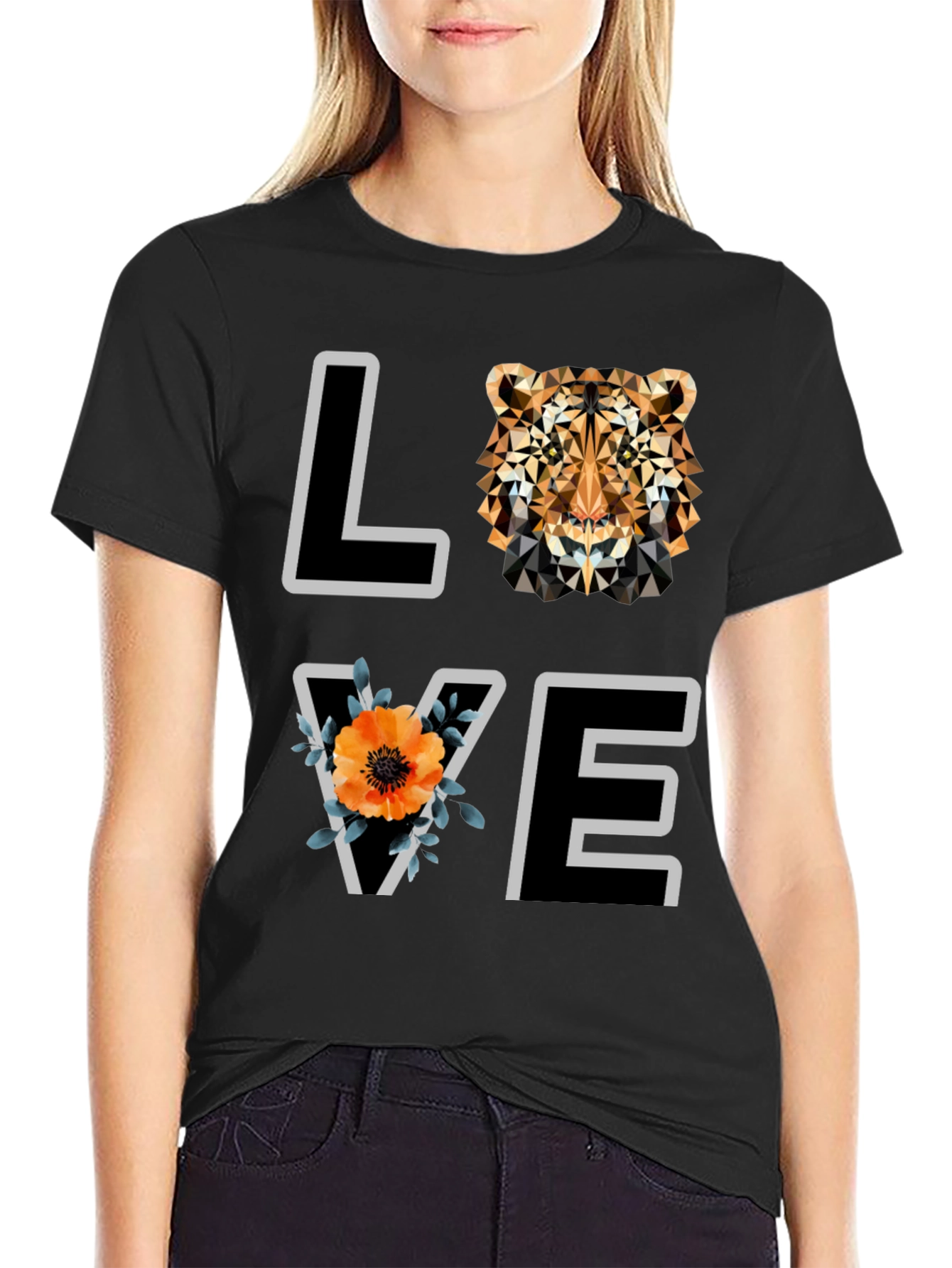 Geometric Tiger Love Graphic Tee - Stylish Mens Shirt