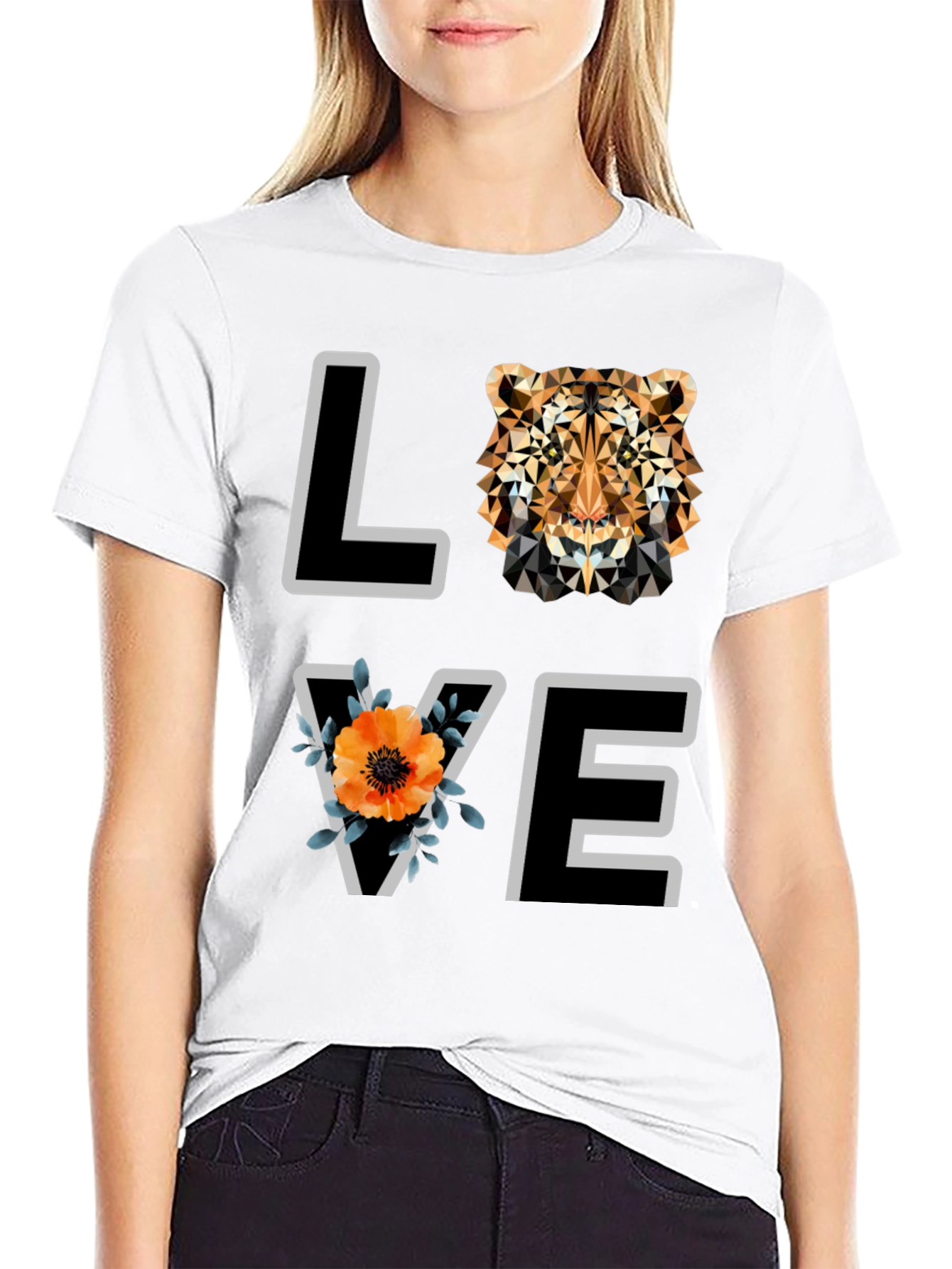 Geometric Tiger Love Graphic Tee - Stylish Mens Shirt