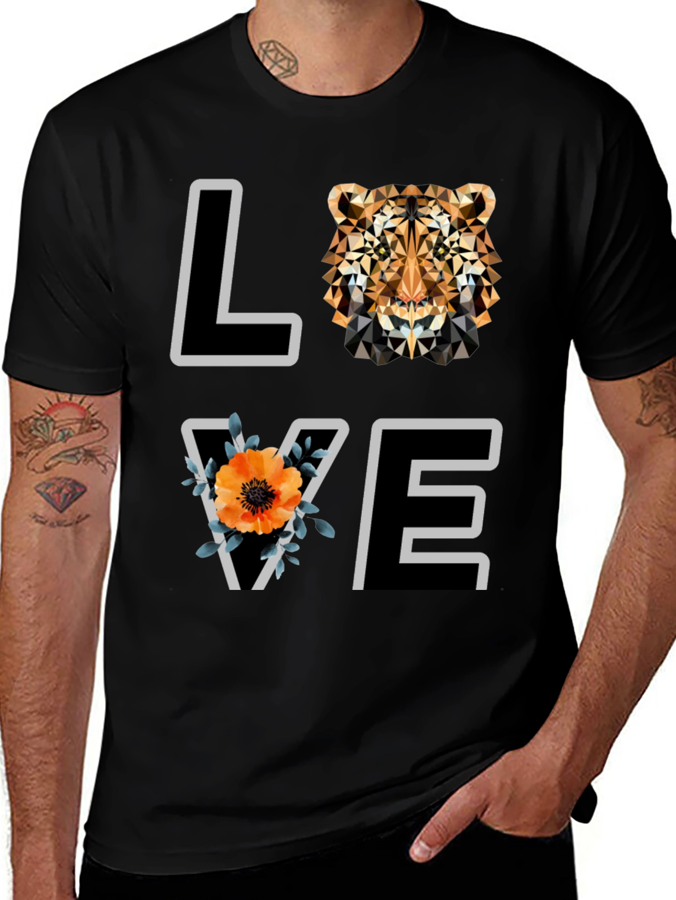Geometric Tiger Love Graphic Tee - Stylish Mens Shirt