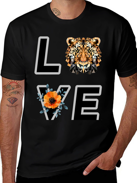 Geometric Tiger Love Graphic Tee - Stylish Mens Shirt