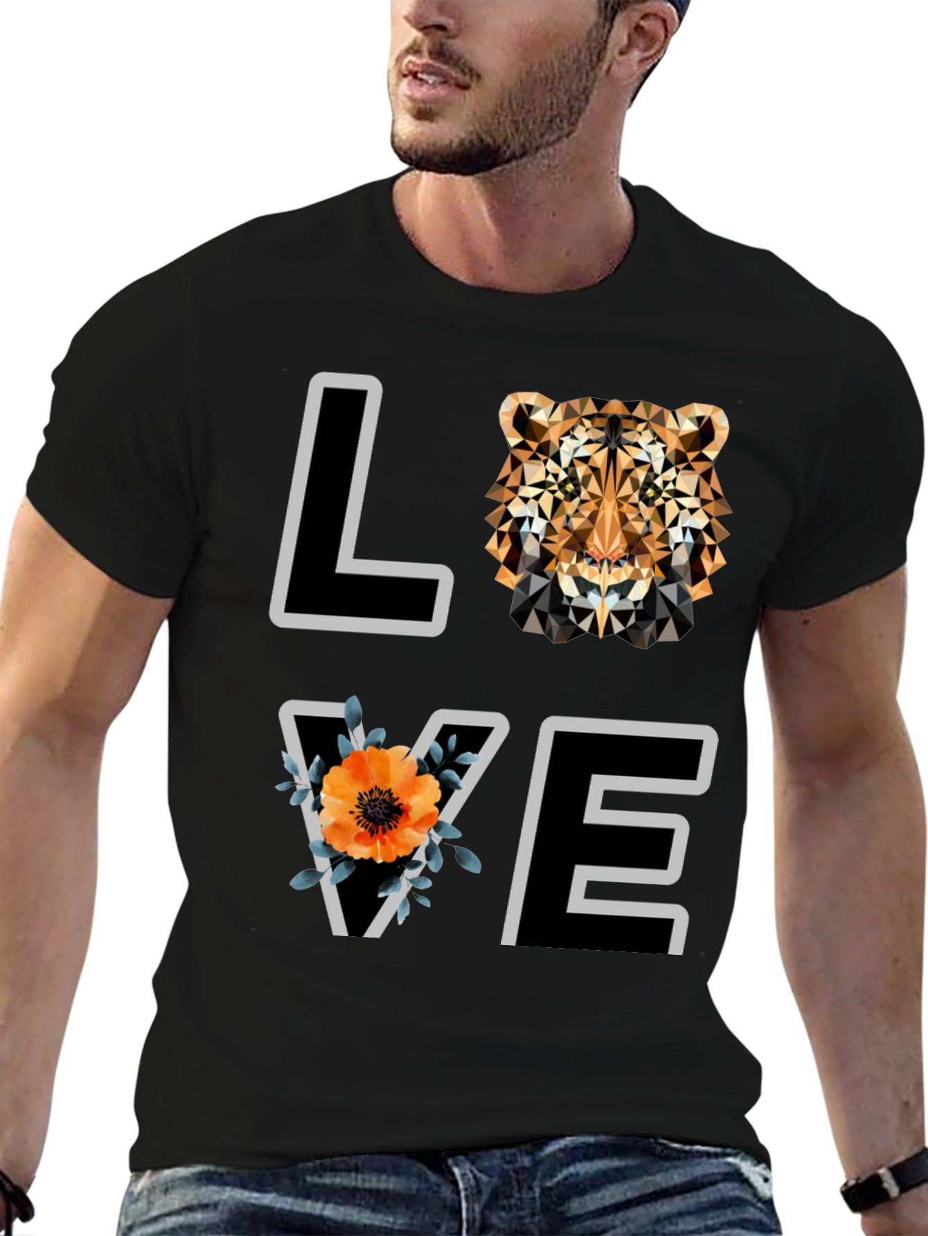 Geometric Tiger Love Graphic Tee - Stylish Mens Shirt