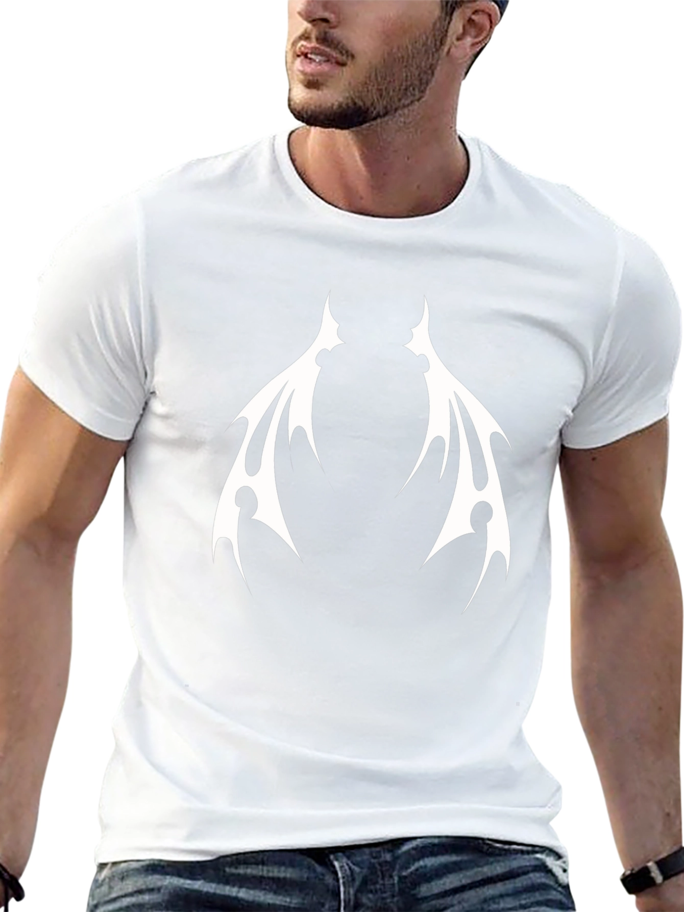 Black T-Shirt with White Tribal Wings Design