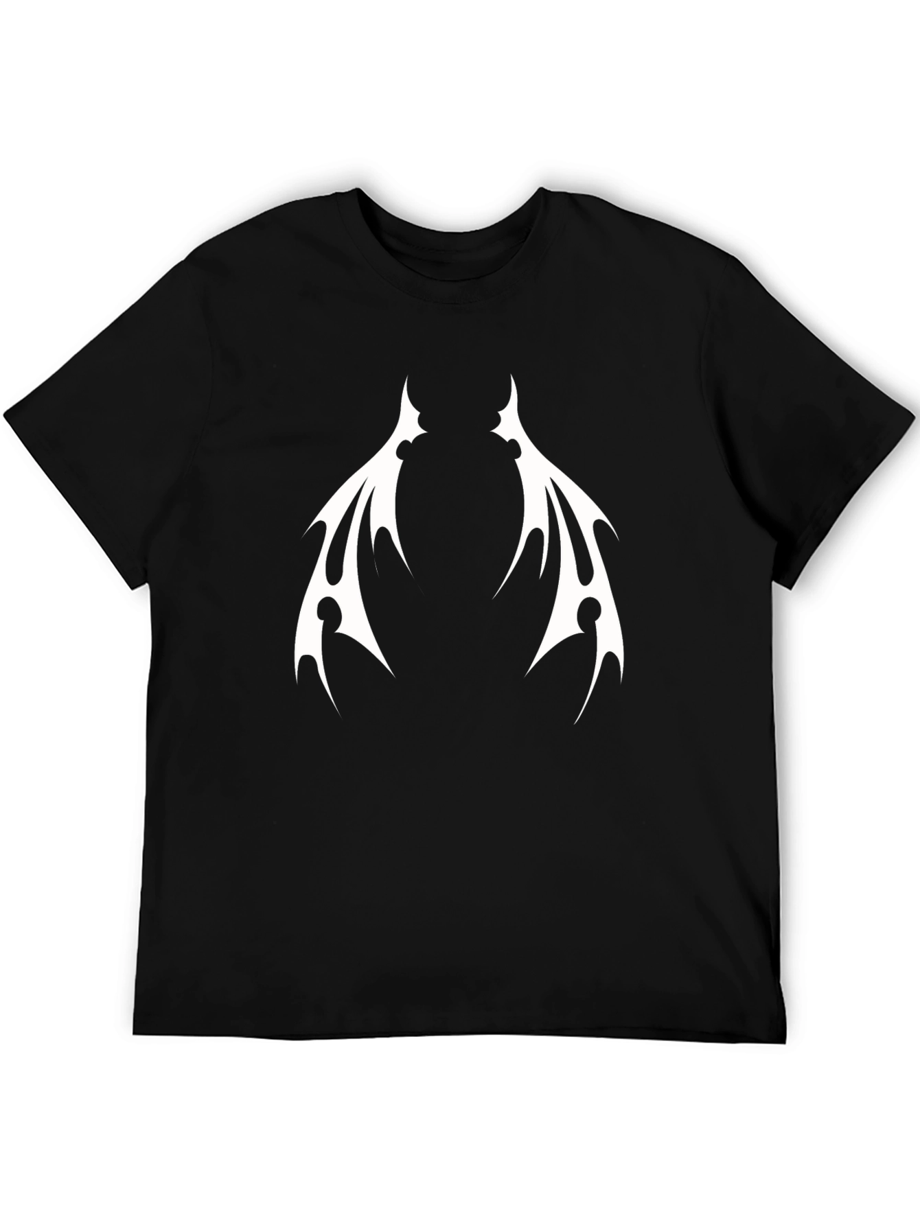 Black T-Shirt with White Tribal Wings Design