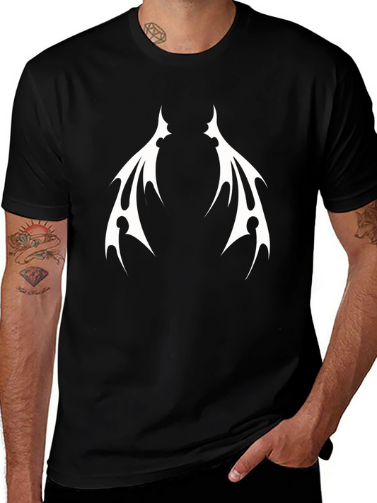 Black T-Shirt with White Tribal Wings Design