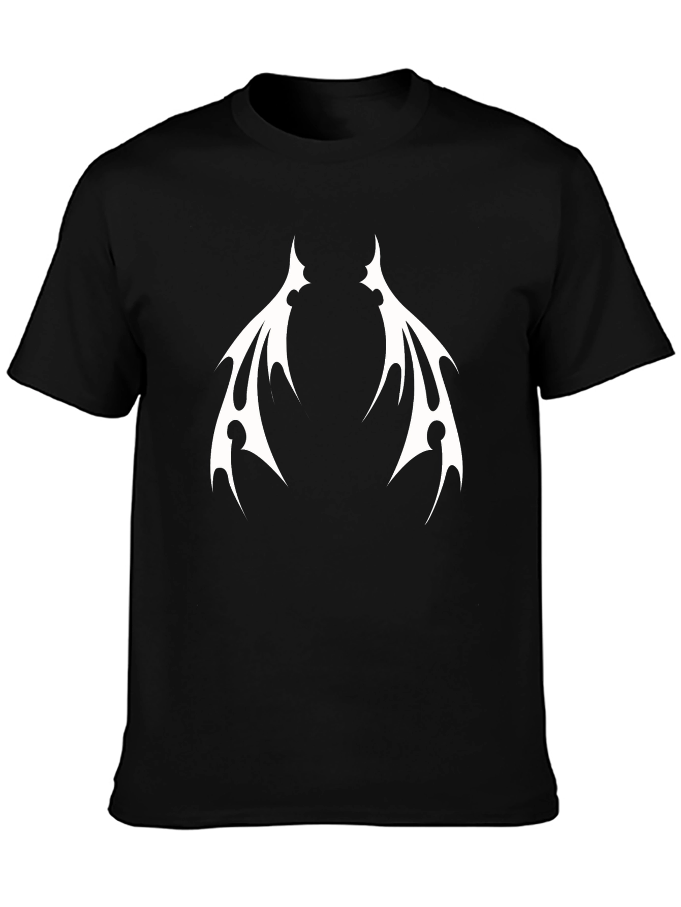 Black T-Shirt with White Tribal Wings Design