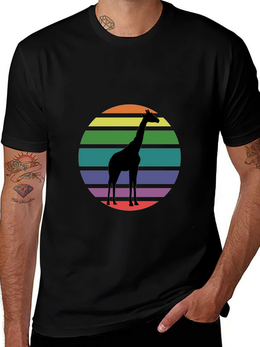 Giraffe Sunset Graphic Tee - Black Cotton Blend