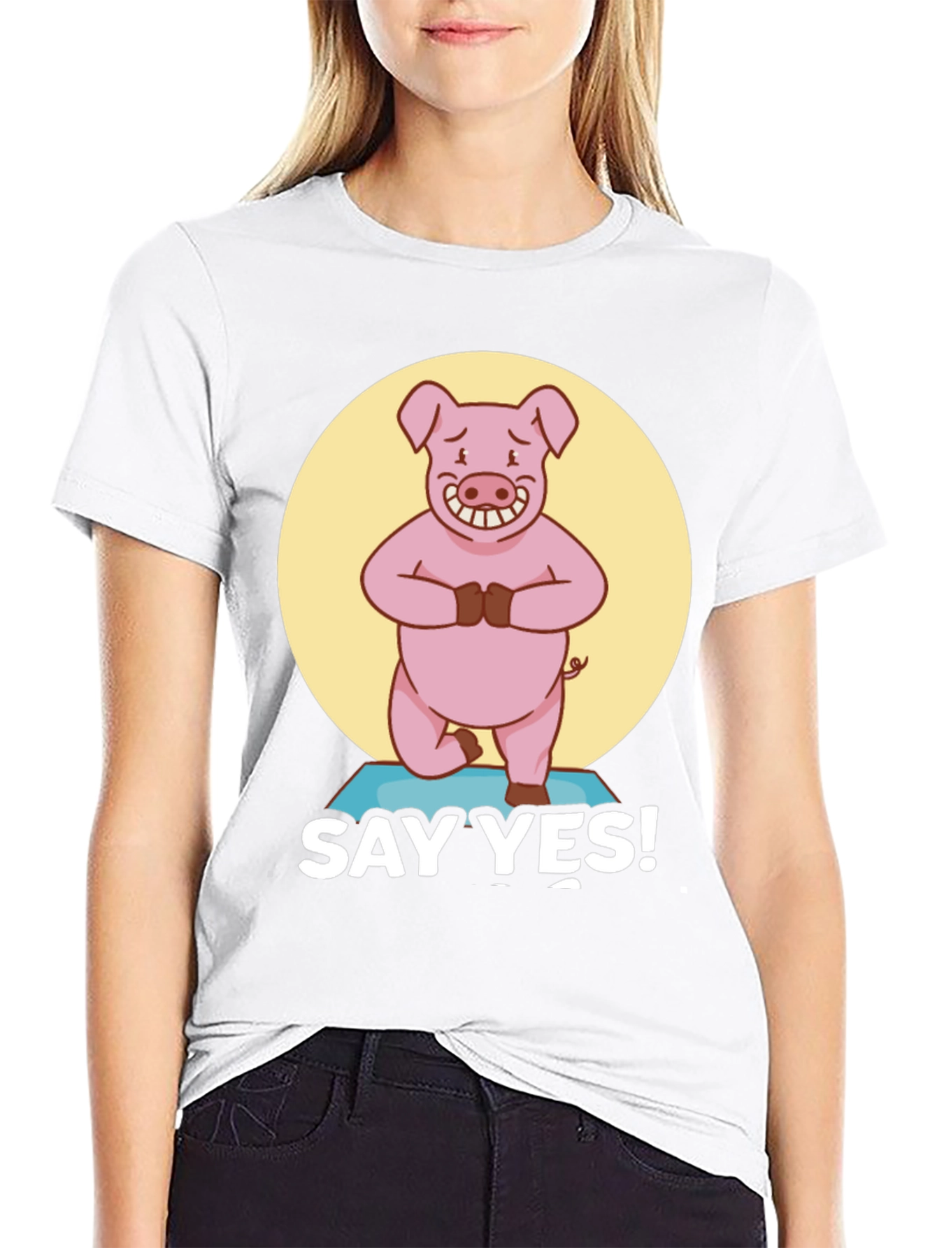 Yoga Pig Black T-Shirt - Say Yes!