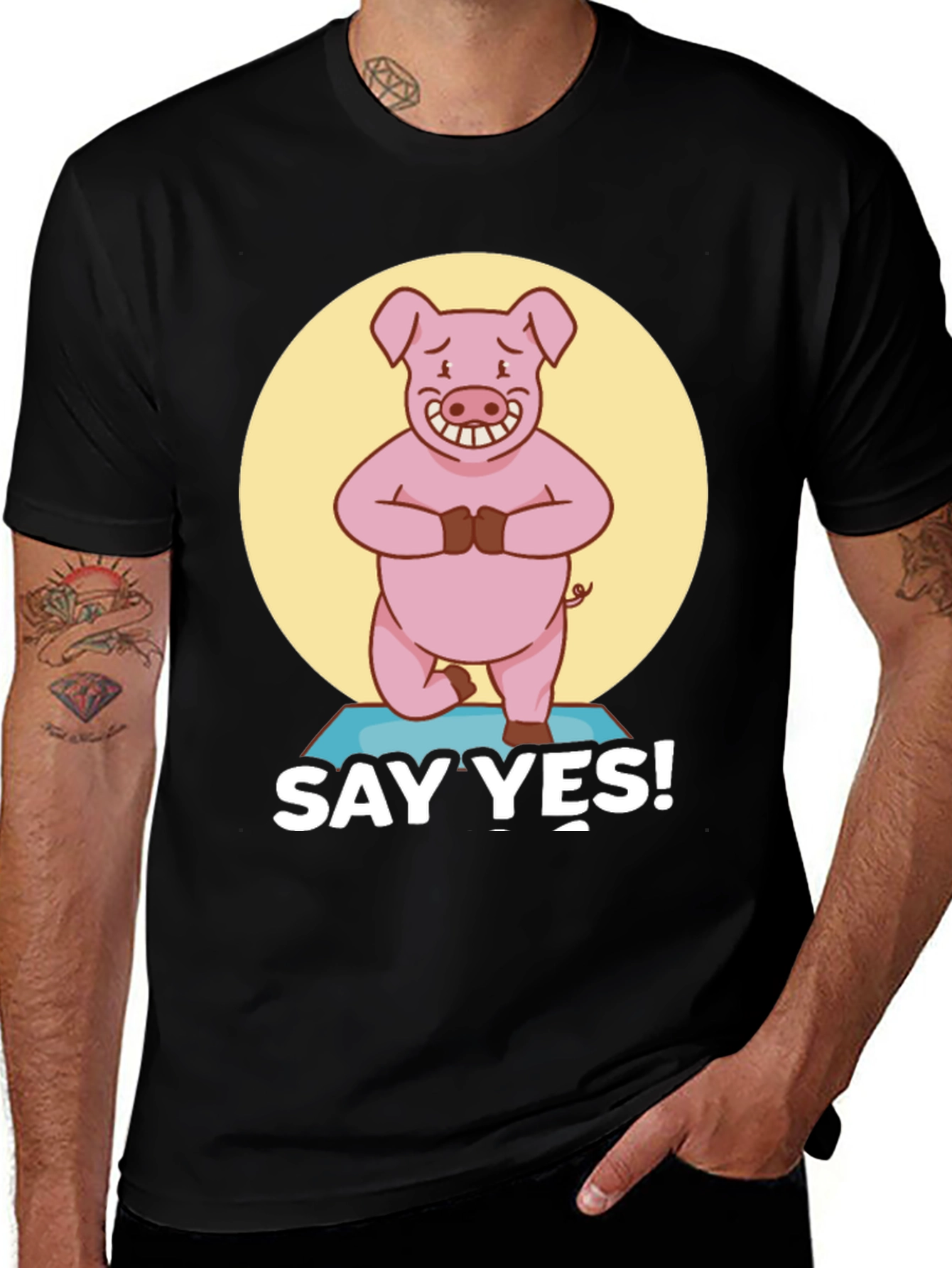 Yoga Pig Black T-Shirt - Say Yes!