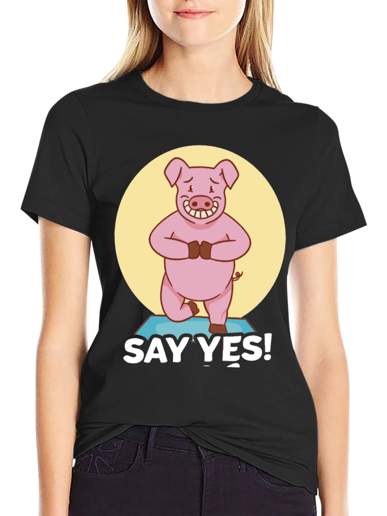 Yoga Pig Black T-Shirt - Say Yes!