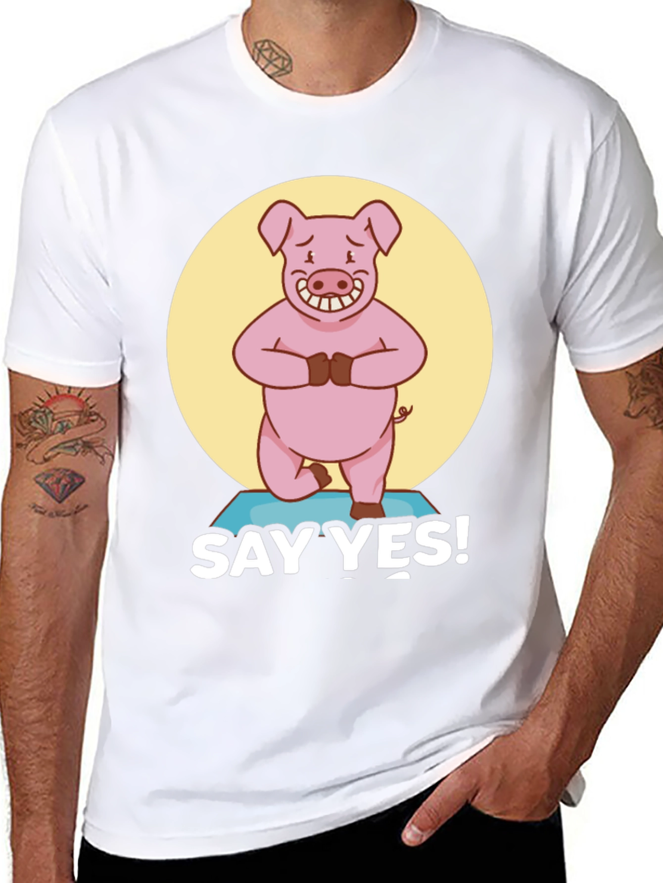 Yoga Pig Black T-Shirt - Say Yes!