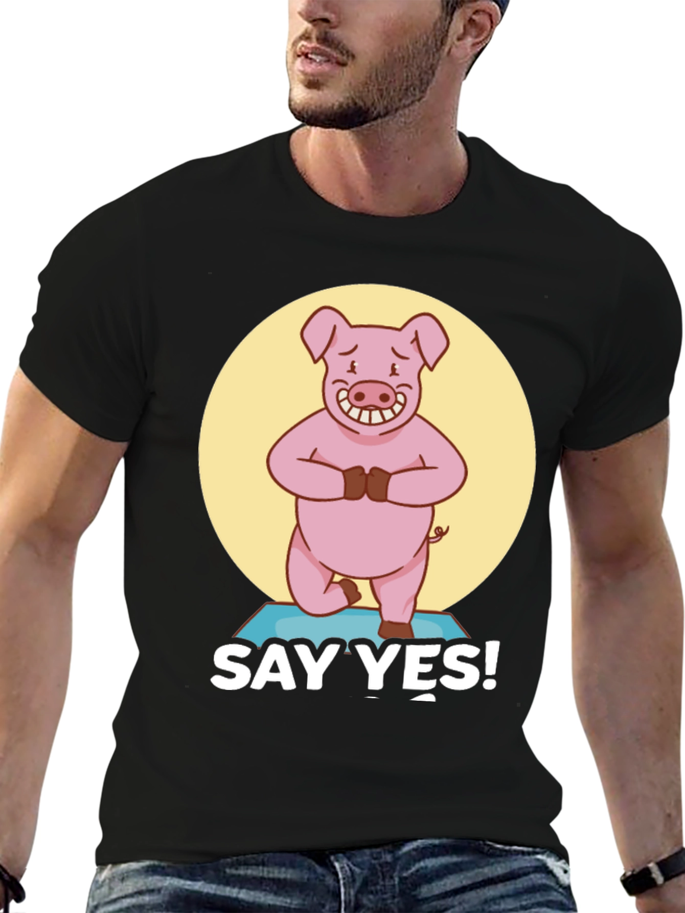 Yoga Pig Black T-Shirt - Say Yes!