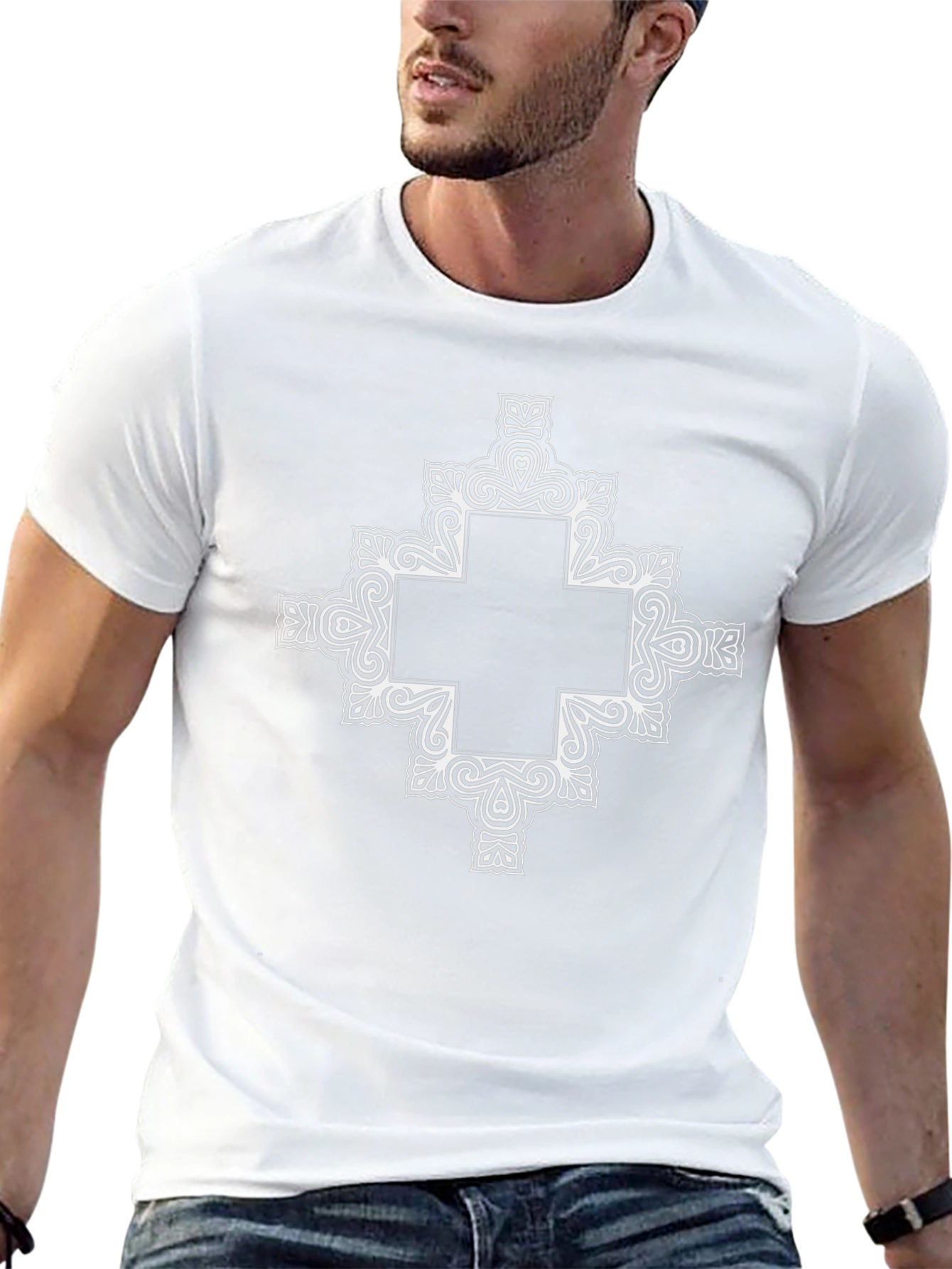 Ornate Cross Graphic Tee - Black Cotton Blend