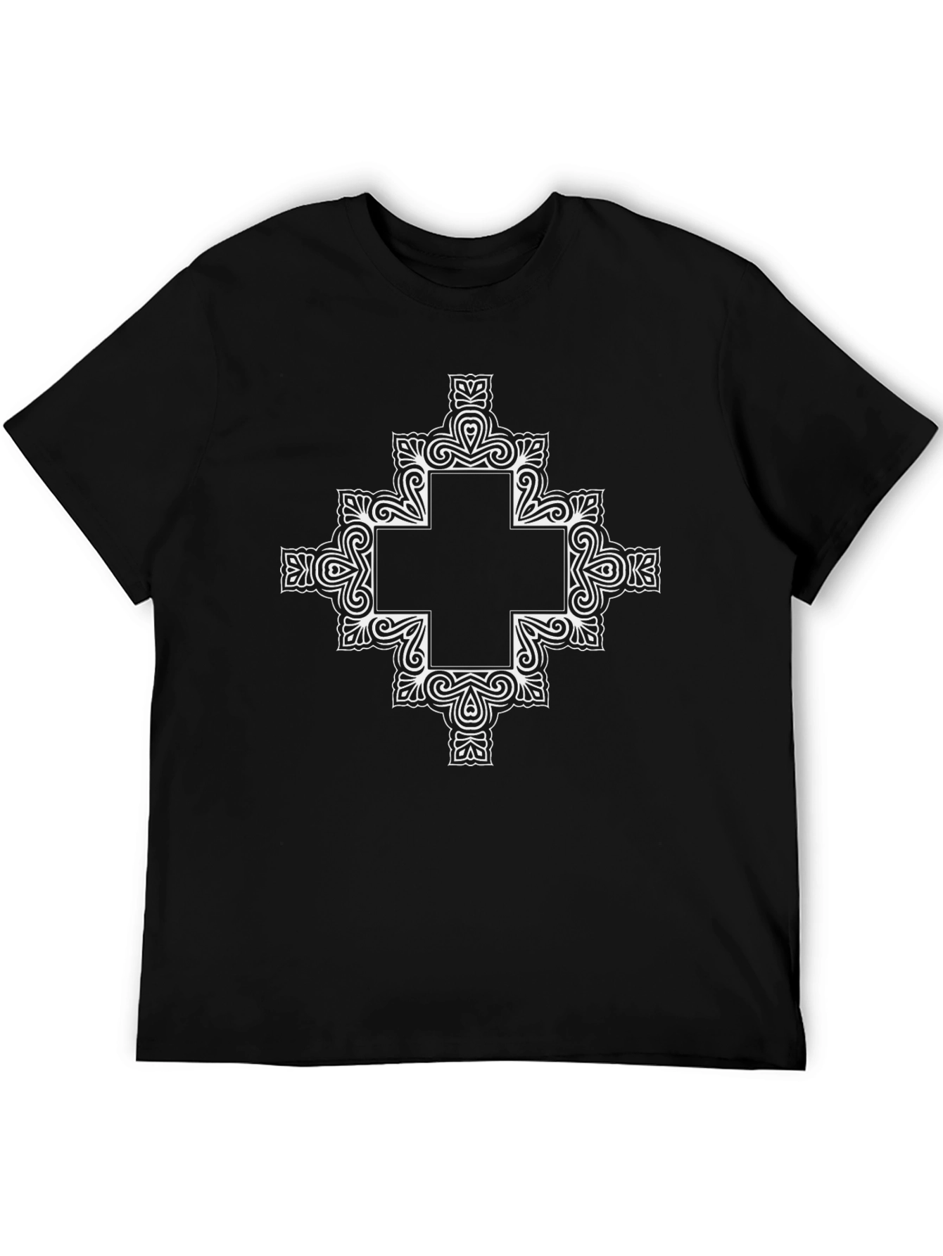 Ornate Cross Graphic Tee - Black Cotton Blend