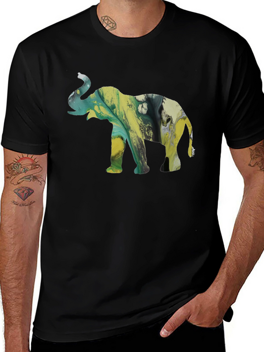 Abstract Elephant Graphic Tee - Black Cotton Blend