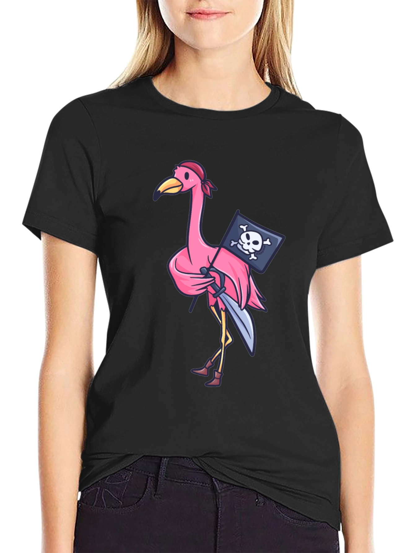 Pirate Flamingo T-Shirt - Novelty Graphic Tee