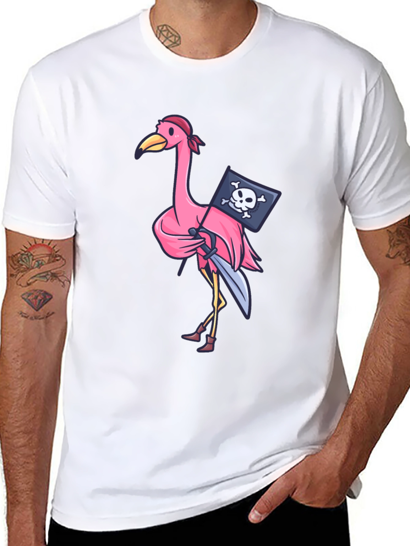 Pirate Flamingo T-Shirt - Novelty Graphic Tee