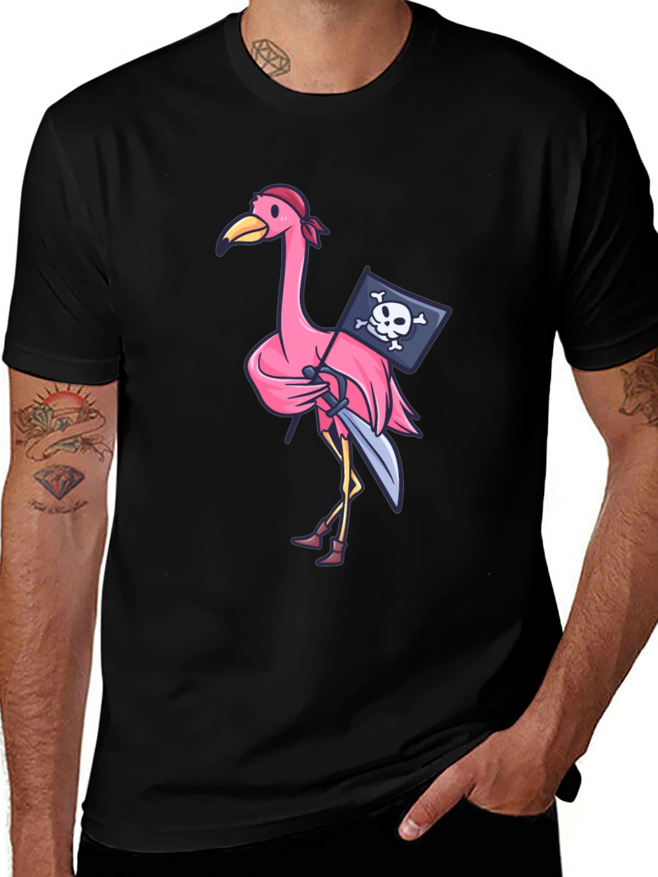 Pirate Flamingo T-Shirt - Novelty Graphic Tee