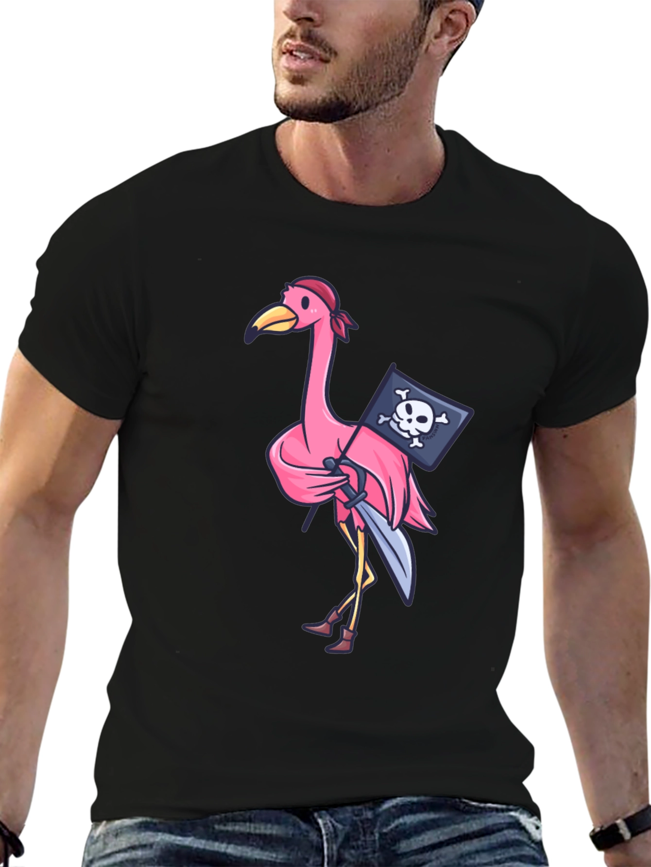 Pirate Flamingo T-Shirt - Novelty Graphic Tee