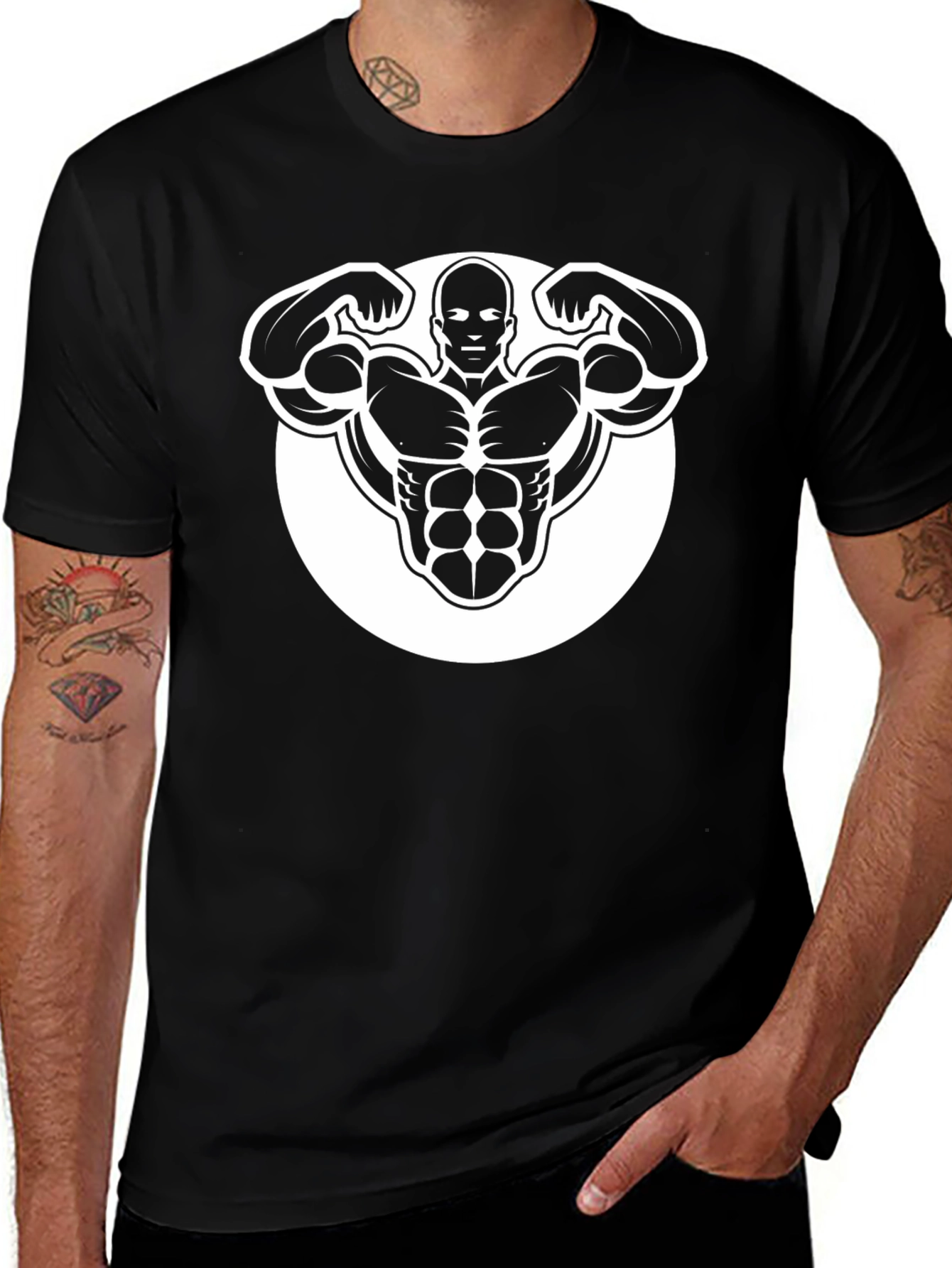 Black Graphic Tee - Bodybuilder Design