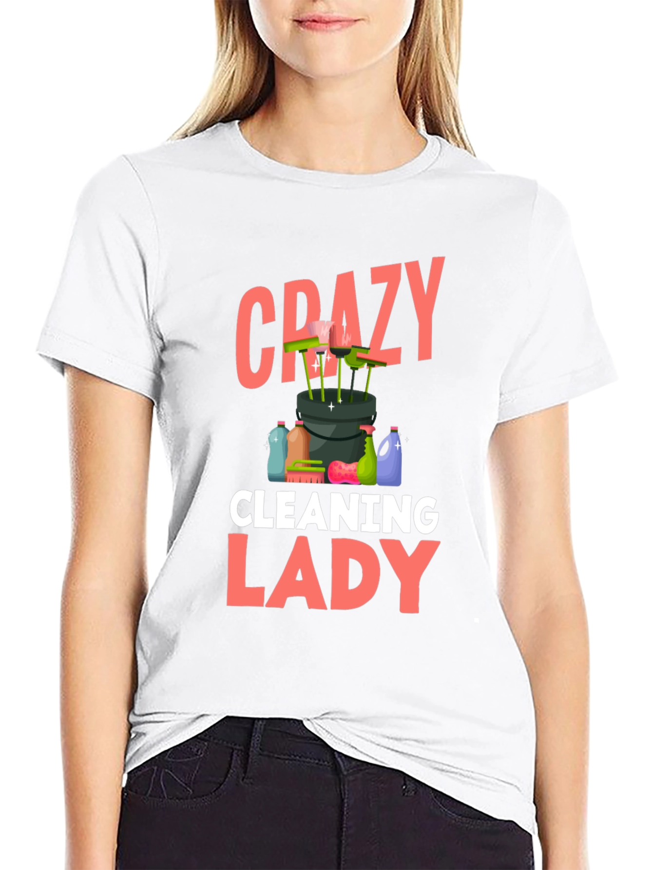 Crazy Cleaning Lady T-Shirt - Black Cotton