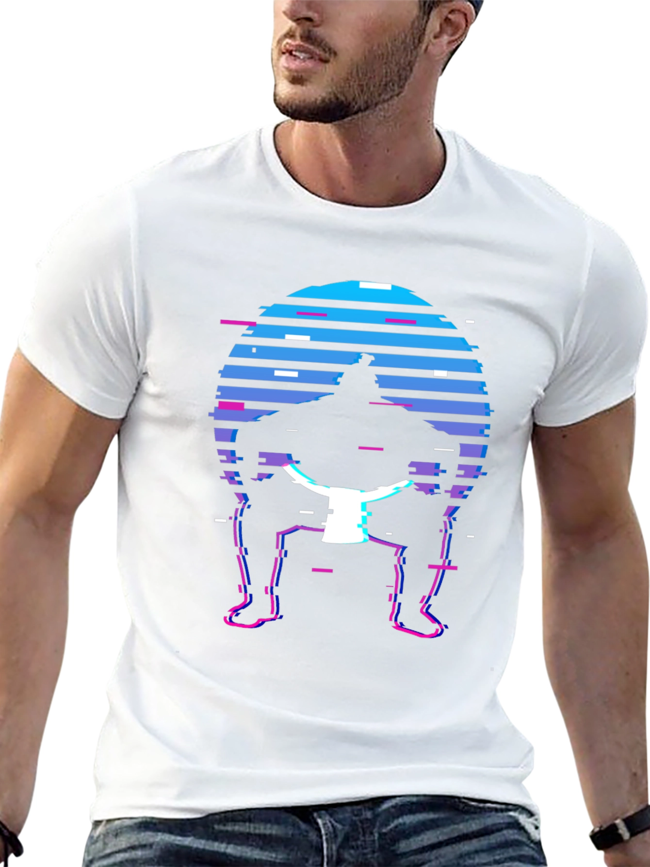 Retro Sumo Wrestler T-Shirt - Glitch Style