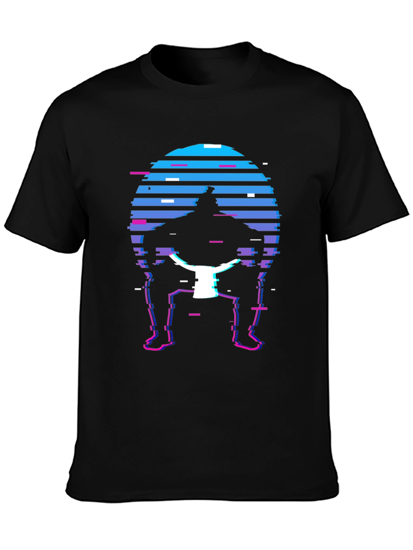 Retro Sumo Wrestler T-Shirt - Glitch Style