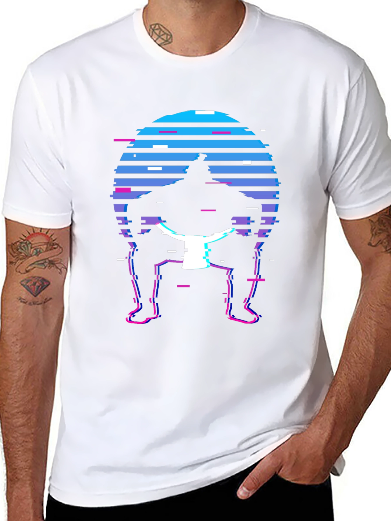 Retro Sumo Wrestler T-Shirt - Glitch Style