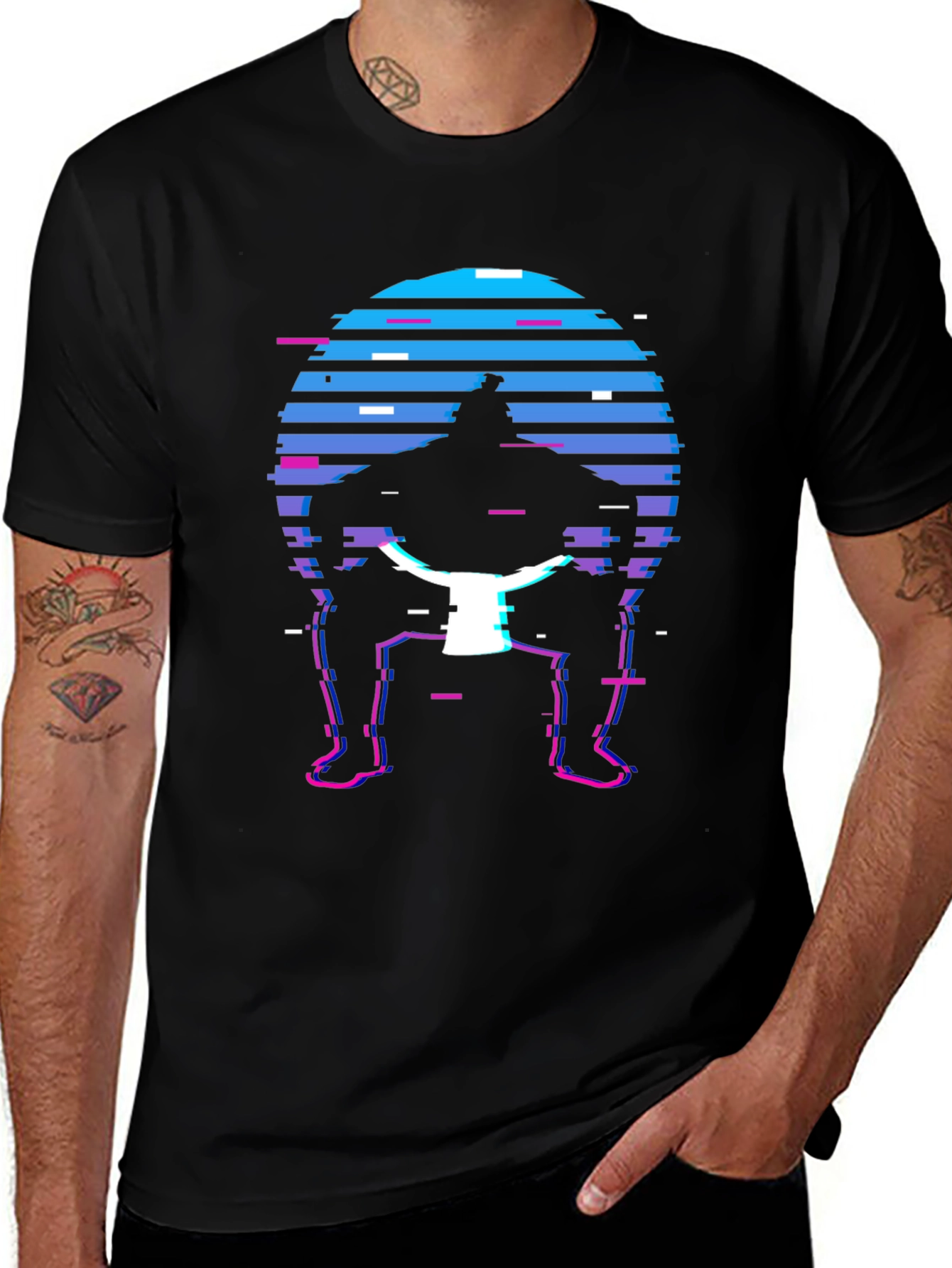 Retro Sumo Wrestler T-Shirt - Glitch Style