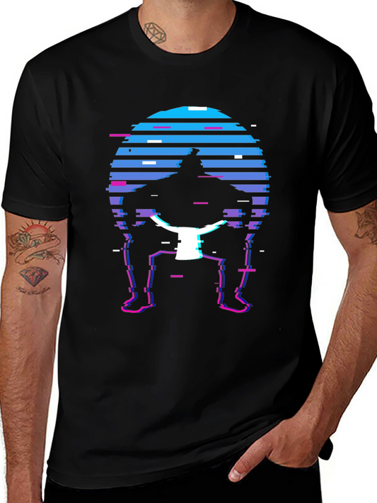 Retro Sumo Wrestler T-Shirt - Glitch Style
