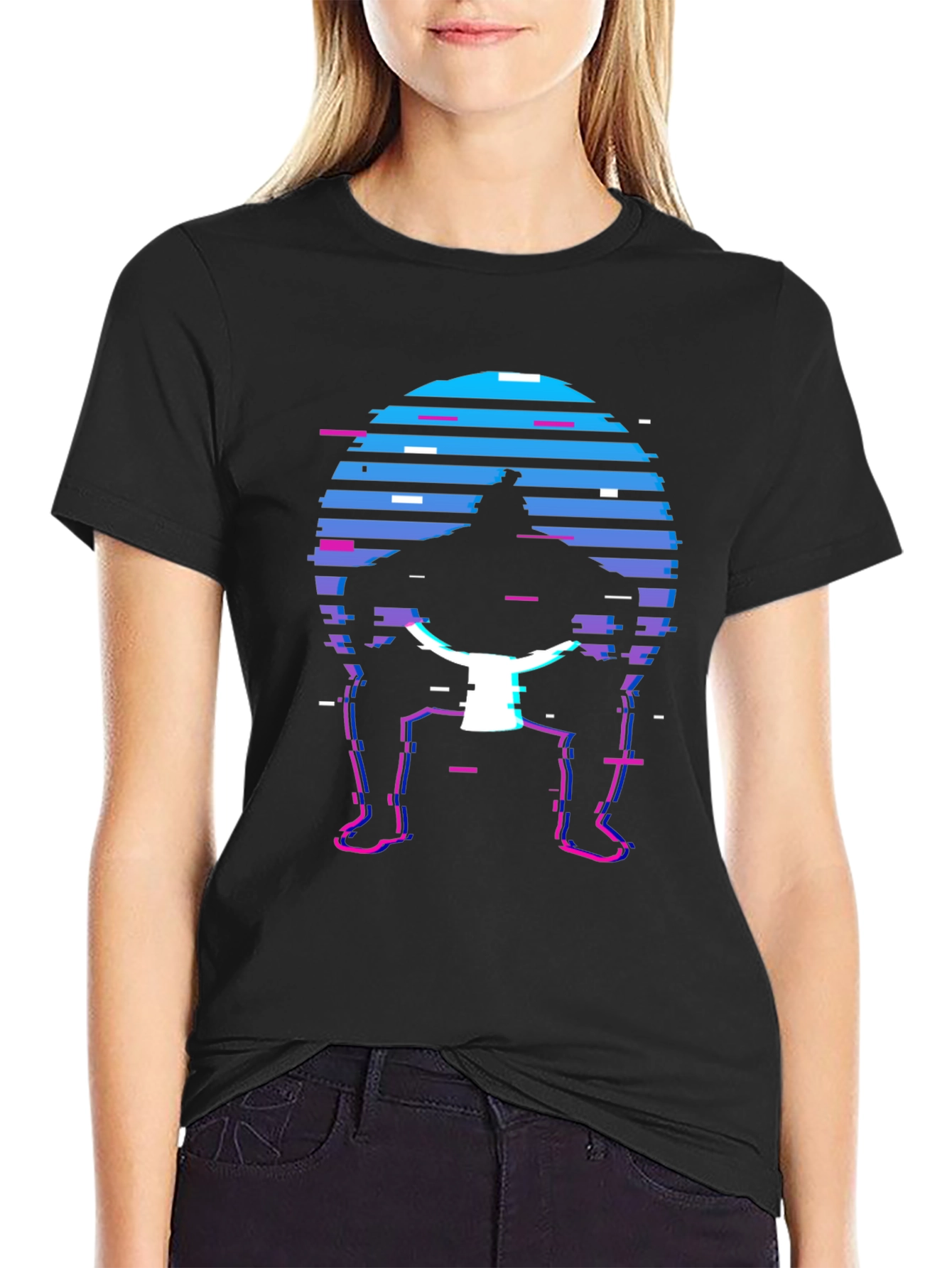 Retro Sumo Wrestler T-Shirt - Glitch Style