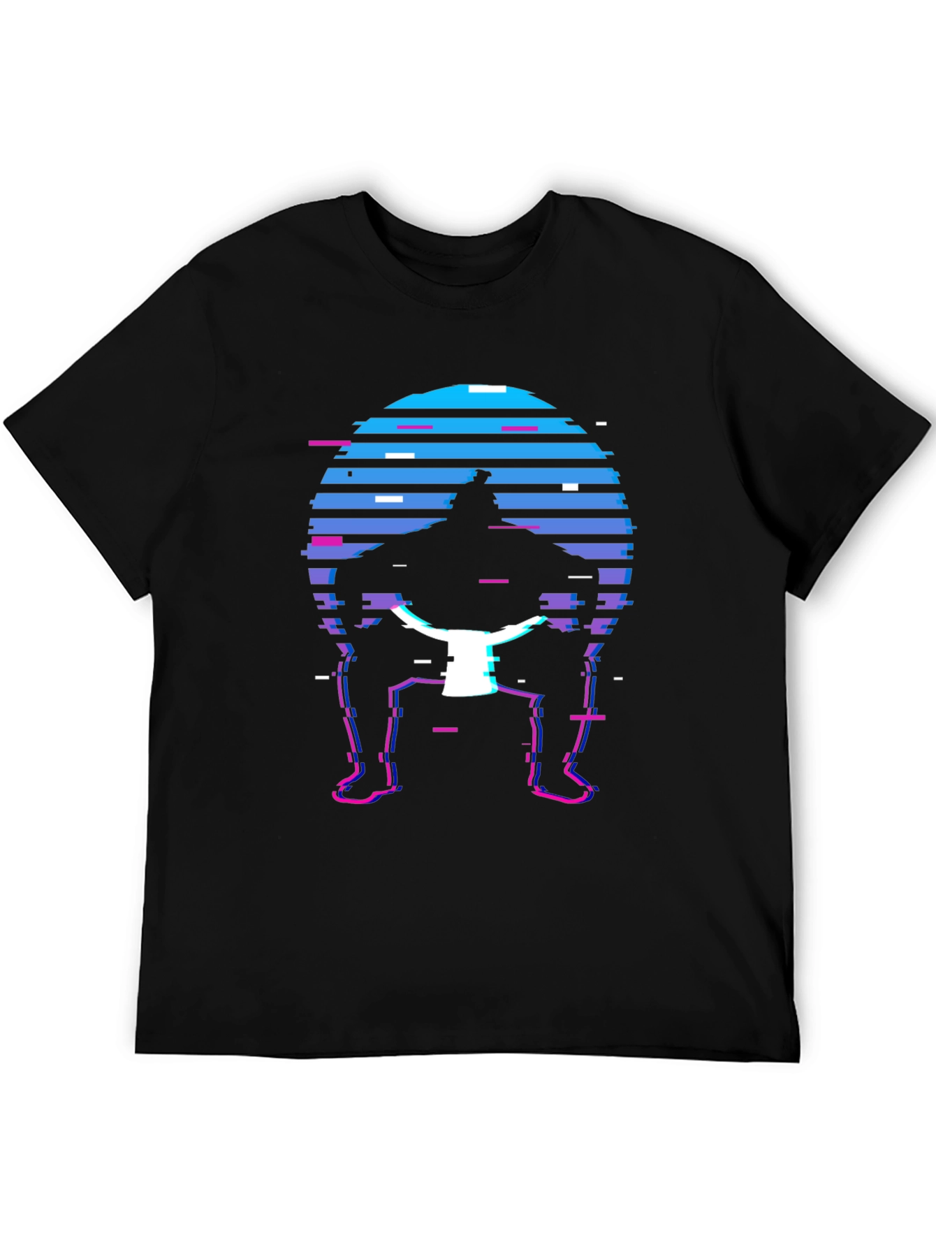 Retro Sumo Wrestler T-Shirt - Glitch Style