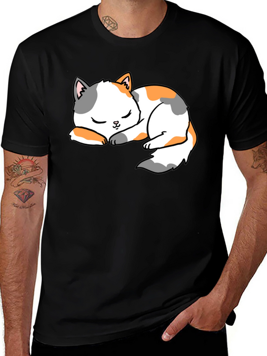 Cute Sleeping Cat Black T-Shirt