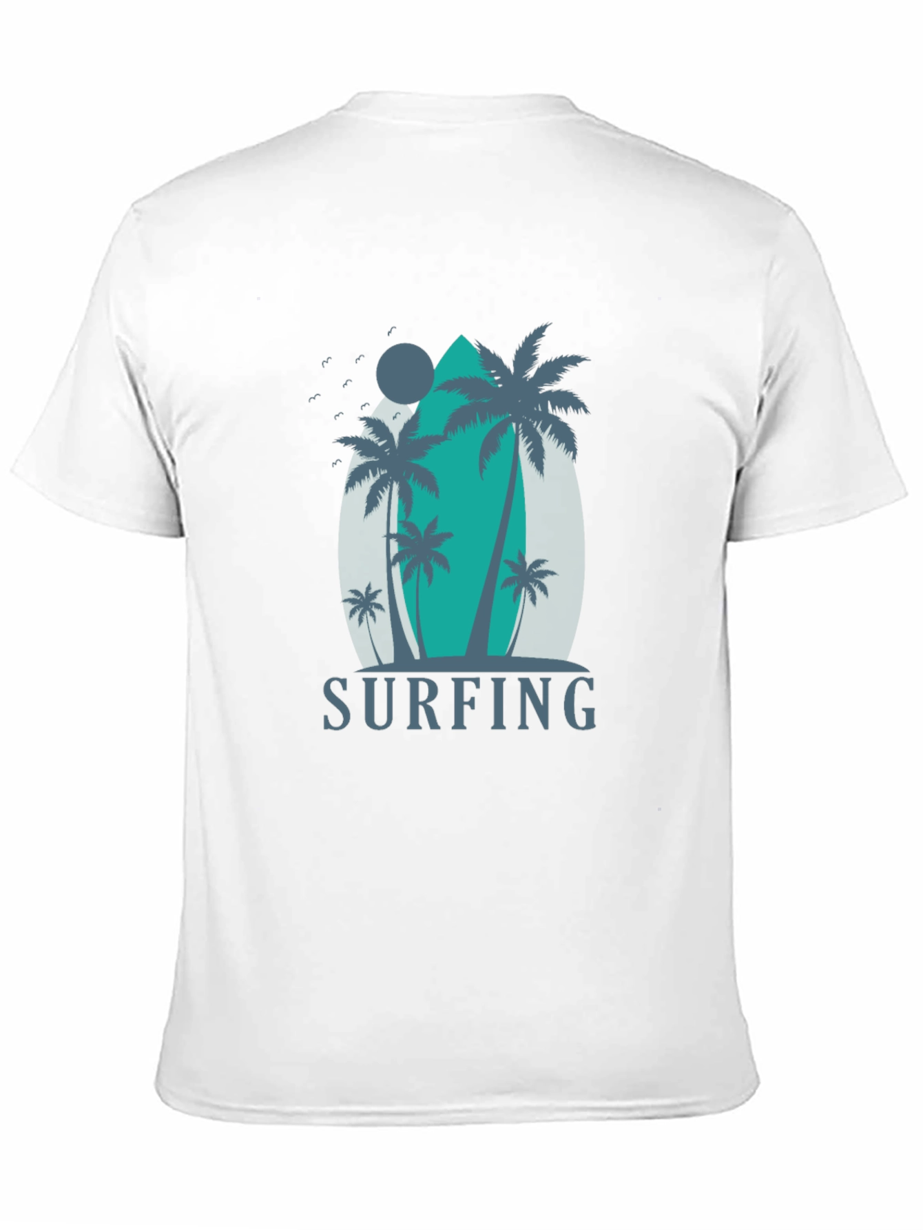 Surfing Palm Tree Graphic T-Shirt - Black