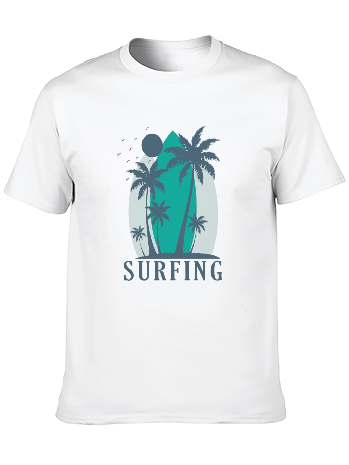 Surfing Palm Tree Graphic T-Shirt - Black