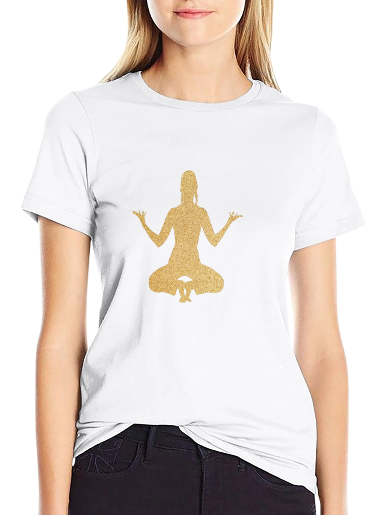 Meditating Woman Graphic Tee - Black Cotton Blend