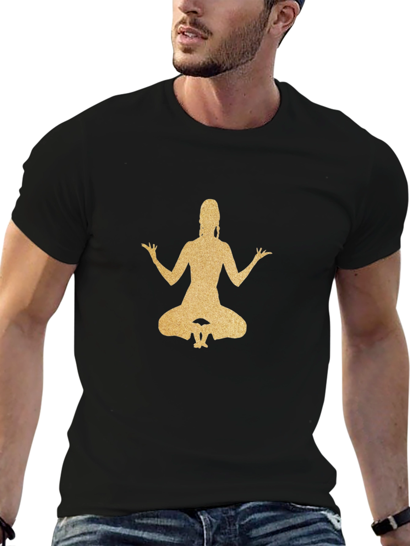 Meditating Woman Graphic Tee - Black Cotton Blend