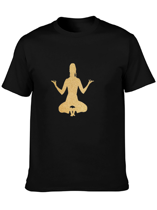 Meditating Woman Graphic Tee - Black Cotton Blend