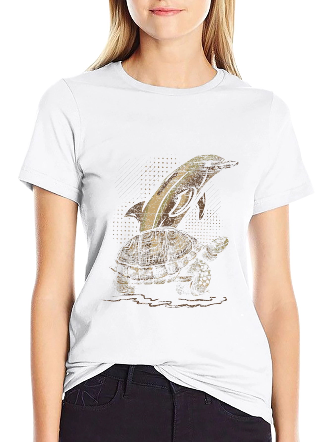 Dolphin Turtle Graphic Tee - Black Cotton T-Shirt
