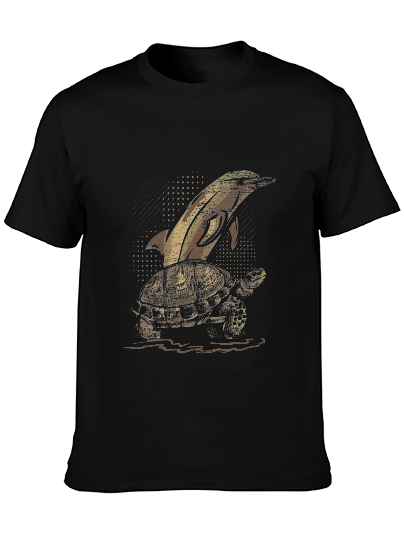 Dolphin Turtle Graphic Tee - Black Cotton T-Shirt