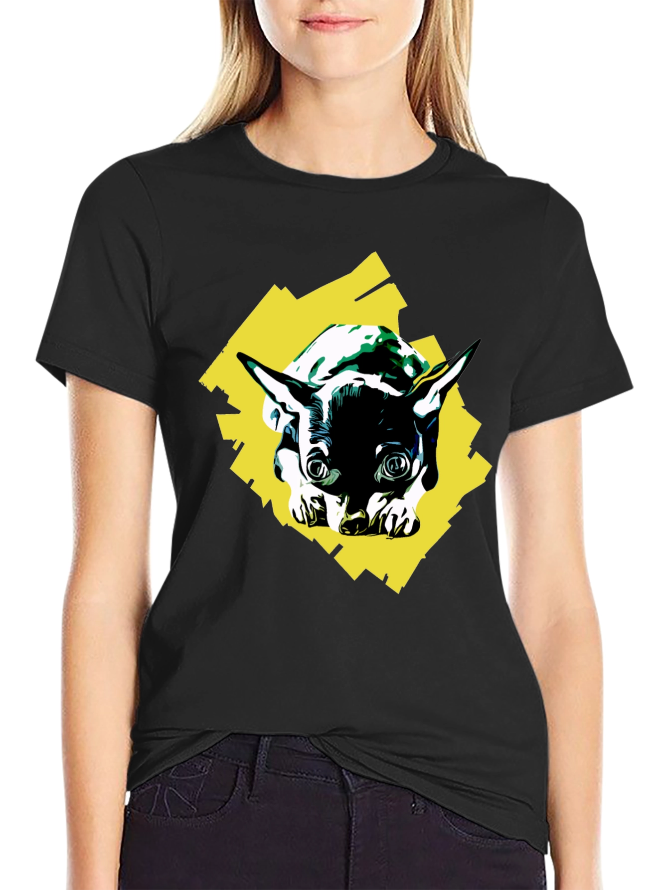 Dog Graphic Print Black T-Shirt